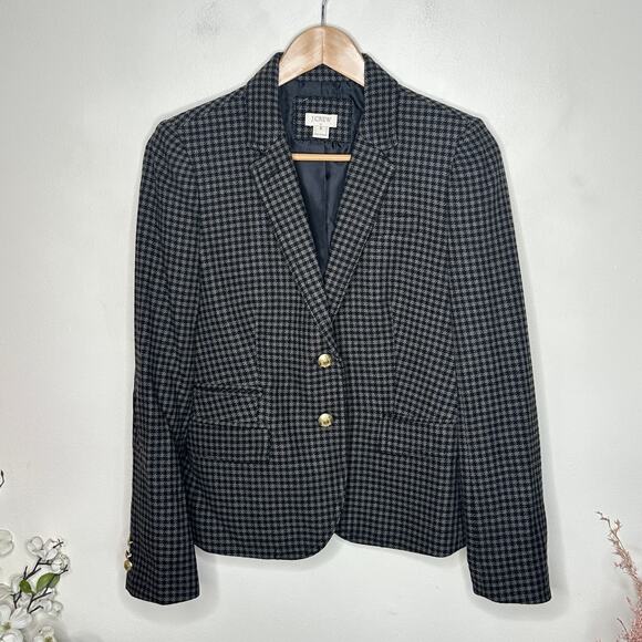 J. CREW Factory Elbow-Patch Keating Boy Blazer Houndstooth Black Gray Sz 6 {UU4} - Picture 2 of 5